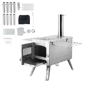86in Portable Wood Stove, Chimney Pipes & Gloves